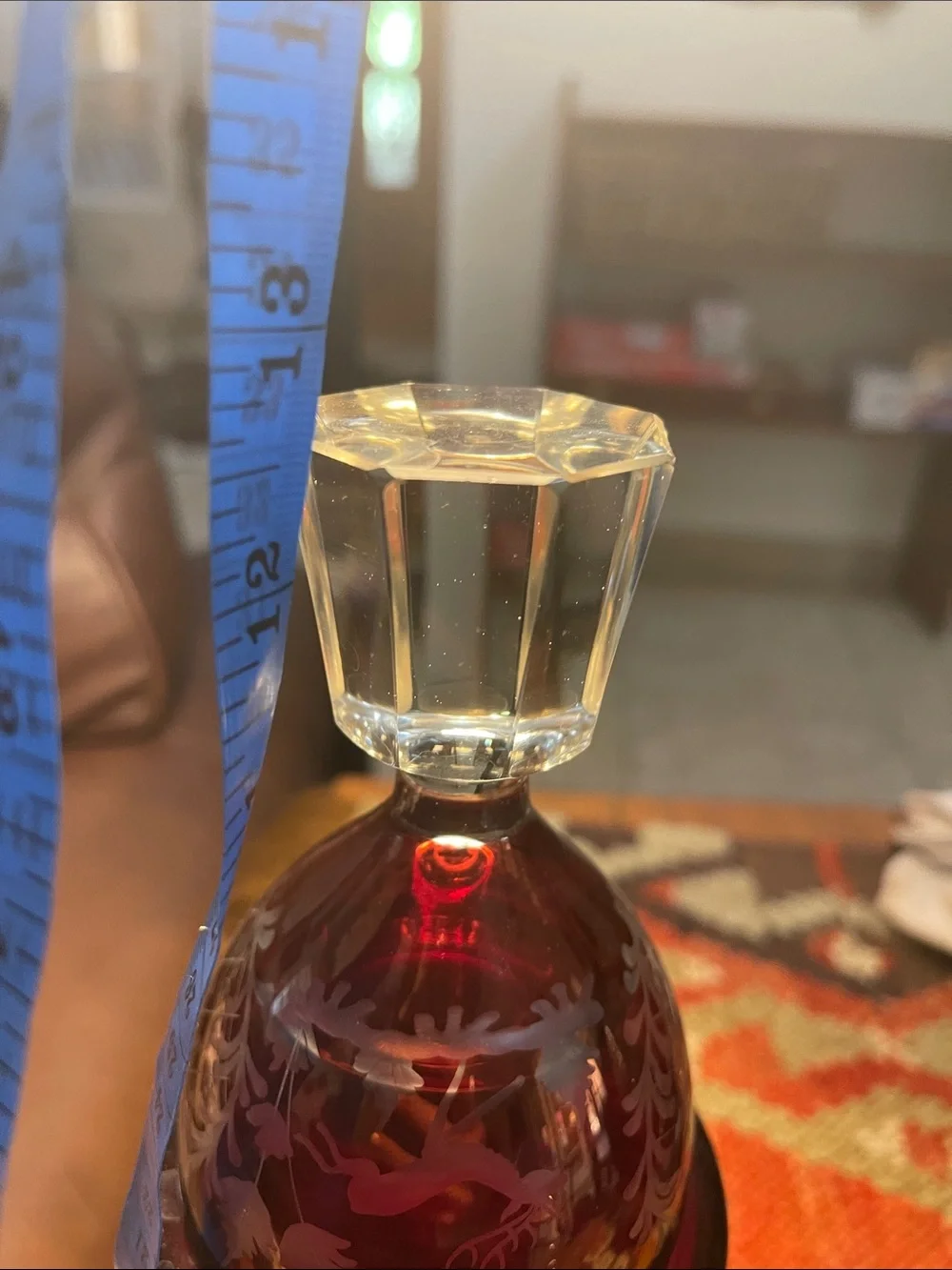 Egermann Ruby Red Etched Glass Decanter and Goblet Set